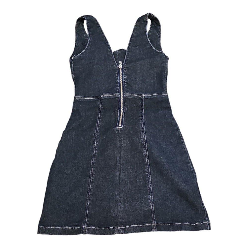 Tiger Mist Dark Blue Denim Sleeveless Square Neck Zipper Jean Dress Women Small - Picture 3 of 6